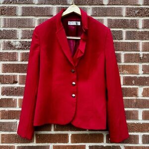 Tahari ASL Womens Sz M Red Three Button Lined Crepe Blazer Jacket